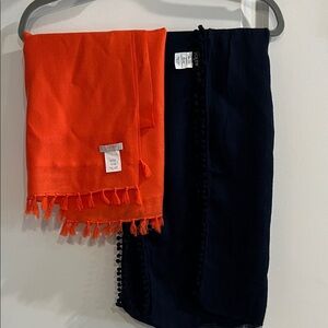 J. Crew  ( set of 2 ) Orange and Navy Fringed Scarf